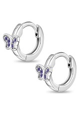 lovely silver butterfly purple cubic zirconia birthstone baby earrings